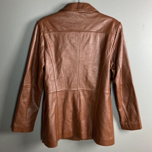 Wilsons Leather Jacket Women's M Medium Brown Tobacco Coat pointed collar - Picture 3 of 12